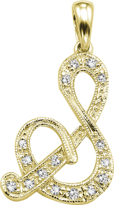 14k Yellow Gold 5/8 Inch With  0.10ct Diamond Initial S Pendant