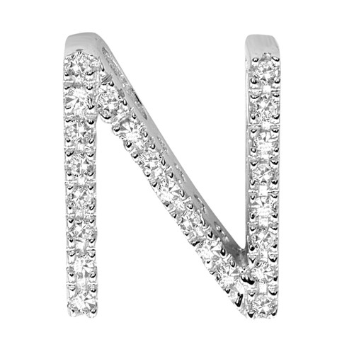 14k White Gold 0.10ct Diamond Block Initial N Pendant