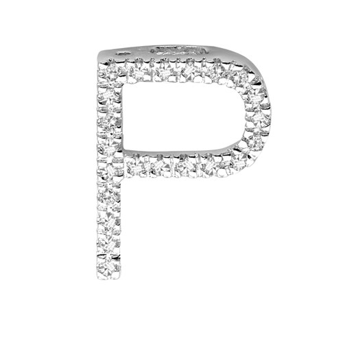 14k White Gold 0.10ct Diamond Block Initial P Pendant