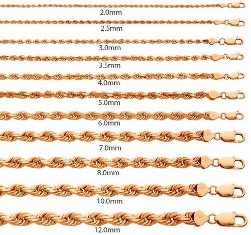 Solid 14k Rose Gold Men's Women's Real Rope Chain Necklace 1.5mm-4mm