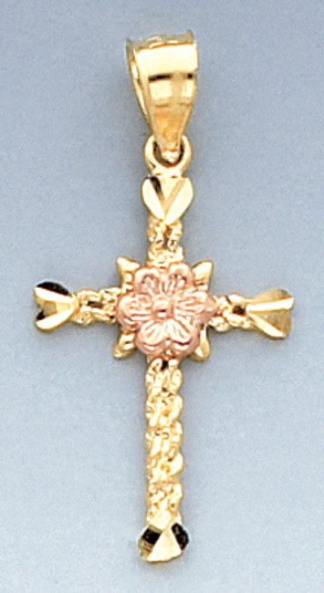 14k Yellow and Rose Gold 29.42 mm by by 15.03 mm  Cross Pendant