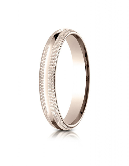 18k Rose Gold 4mm High Polished Comfort Fit Double Milgrain Wedding Band