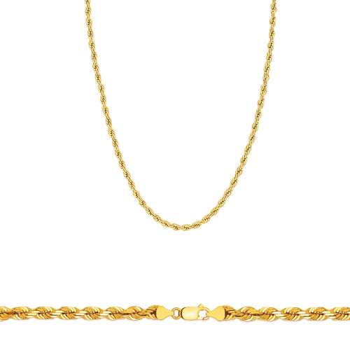 10k Gold 2mm Diamond Cut Rope Chain 18 Inches