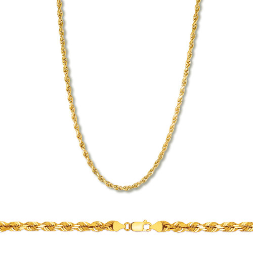 10k Gold 3mm Diamond Cut Rope Chain 30 Inches