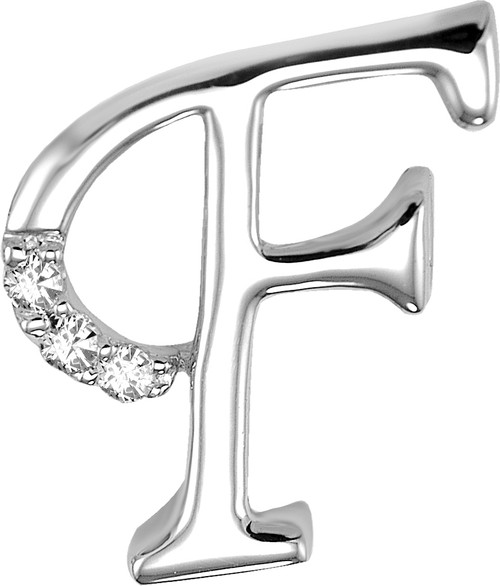 14k White Gold 3/8 Inch 0.06ct Diamond Initial F Pendant