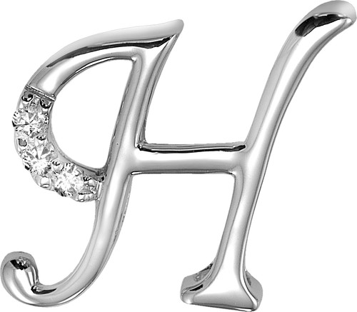 14k White Gold 3/8 Inch 0.06ct Diamond Initial H Pendant