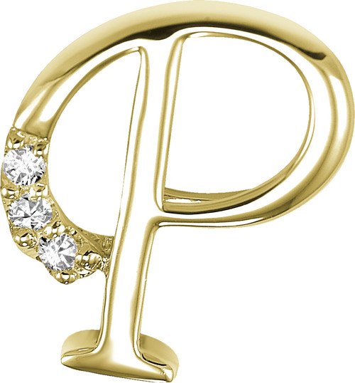 14k Yellow Gold 3/8 Inch 0.06ct Diamond Initial P Pendant