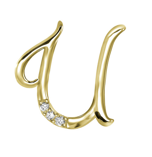 14k Yellow Gold 3/8 Inch 0.06ct Diamond Initial U Pendant