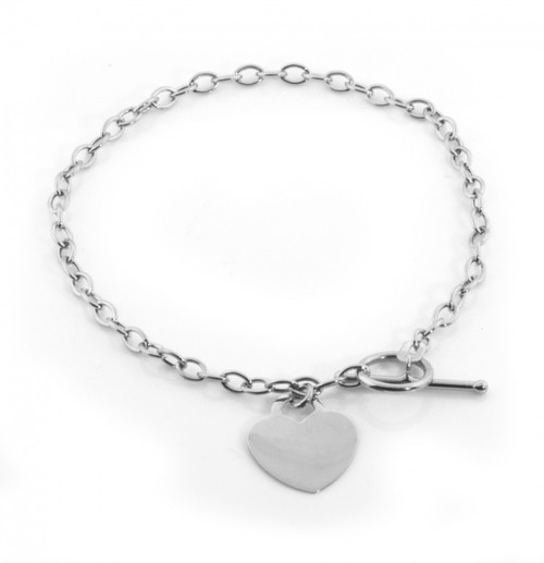 14k White Gold Id Heart 3.5mm Toggle Bracelet 8"