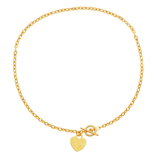 14k Gold 3.5mm Id Heart Toggle Necklace 17"
