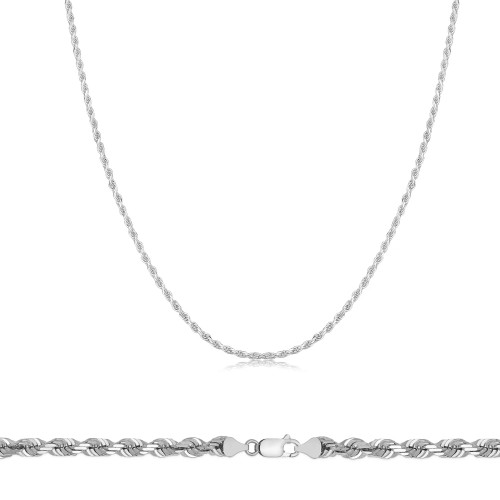 10k White Gold 1.0mm Diamond Cut Rope Chain 22 Inches