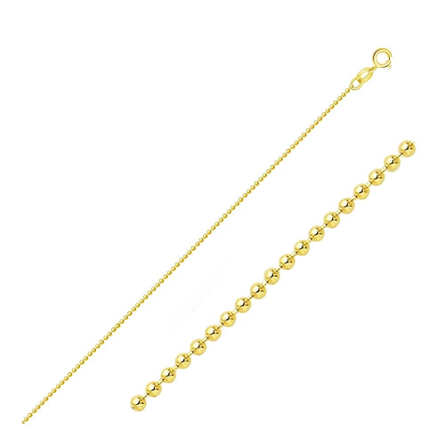 10k Gold Bead Link Chain, 1mm Wide 18 Inches