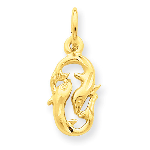 14k Gold Yellow Pisces Zodiac Pendant 21mm High