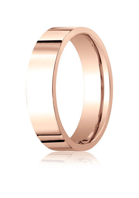 14K Rose Gold 6mm High Polished Flat Comfort Fit Wedding Band