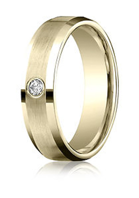 14k Yellow Gold 6mm Beveled Bezel Diamond Wedding Band Ring (.08ct)
