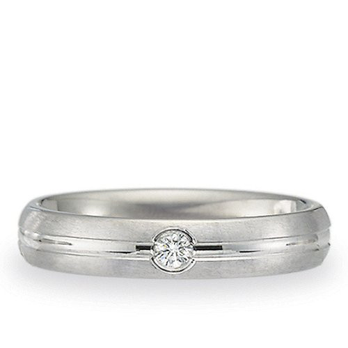 14k White  Gold 4mm Beveled Bezel Diamond Wedding Band Ring(.06ct)