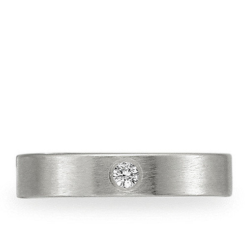 14K White Gold 4mm  Flat Comfort Fit Wedding Band With Single Diamond .06ct.