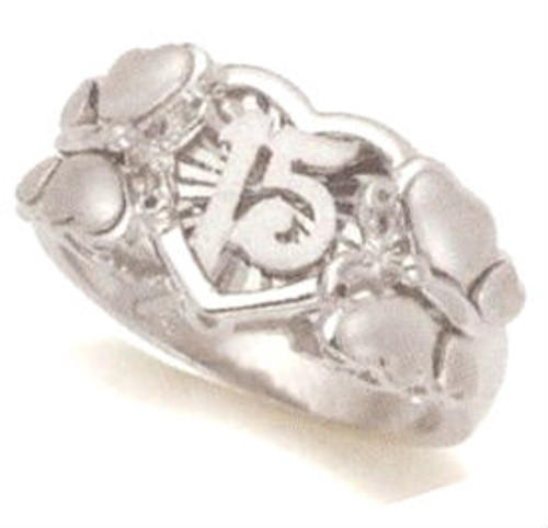 14k White Gold "15 Anos" Quinceanera Ring Heart shape 10mm x 21mm