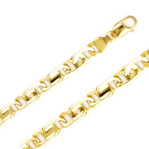 14k Yellow Gold 7.3mm Hand Made Tiger Eye Chain 34 Inches