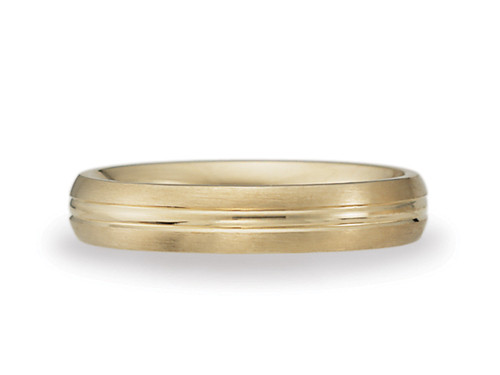 14k Gold 4mm Comfort Fit Design Wedding Band with Satin finish and a center cut
