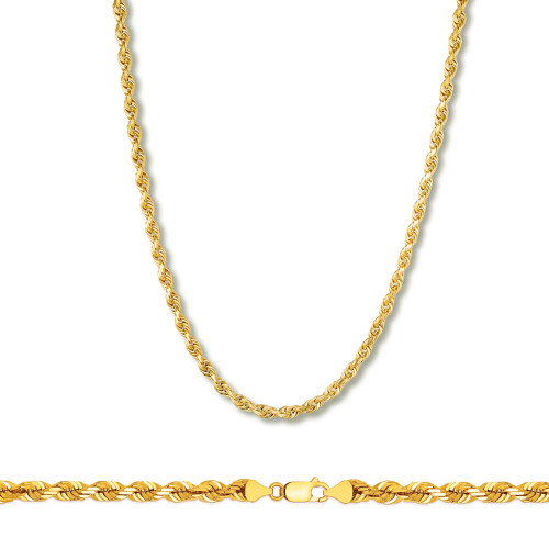 14k Gold 3.5mm Italian Diamond Cut Rope Chain 28 Inches