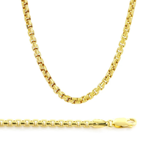14k Yellow Gold 3.5mm Round Box Chain Necklace 22 Inches