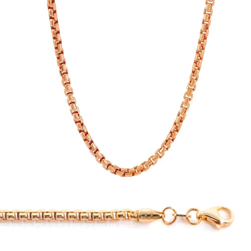 14k Rose Gold 2.5mm Round Box Chain Necklace 30 Inches