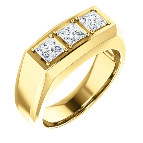 14k Yellow  gold Mens 3 Princess cut Stone Diamond Ring 1.50 ct