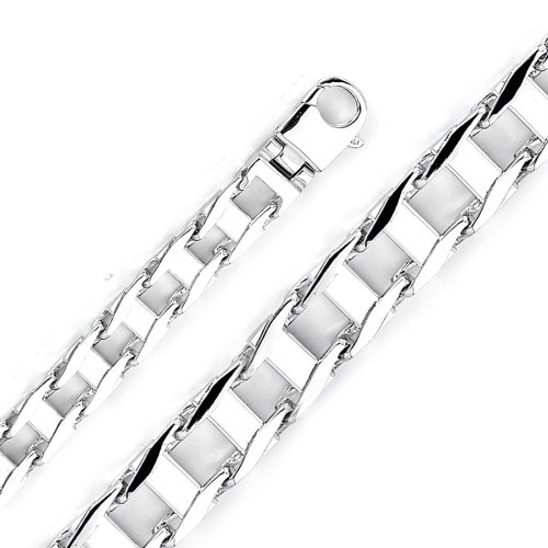 14k White Gold 10.2mm Hand Made Railroad Chain Necklace 22 Inches