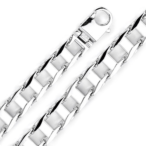 14k  White Gold 12mm Hand Made Railroad Chain Necklace 32 Inches