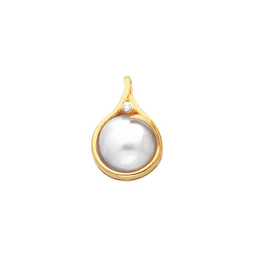 14K Yellow Gold Diamond Mabe Pearl Pendant 15.00mm