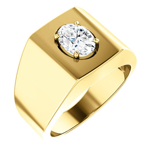 14k Yellow gold Mens Solitaire Oval Diamond Ring 1.00 ct.