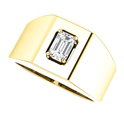 14k Yellow gold Mens Solitaire Emerald Cut Diamond Ring 3/4 ct.