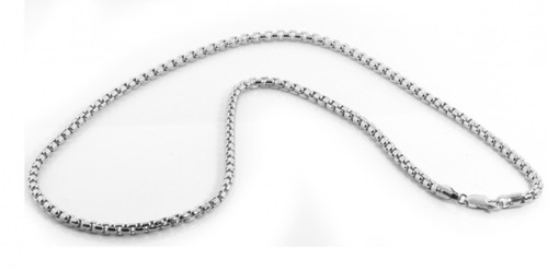 18K White Gold 3.5mm Round Box Chain Necklace 22 Inches