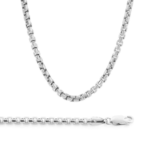 18K White Gold 3.5mm Round Box Chain Necklace 28 Inches
