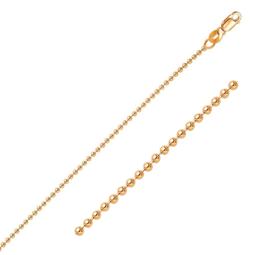 14K Rose Gold Bead Link Chain, 2mm Wide 30 Inches
