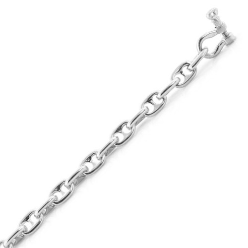 14k White Gold 4mm Solid Puffed Anchor Chain Necklace 22 Inches