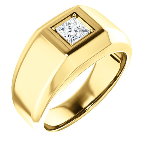 14k Yellow gold Men's Solitaire Princess Square Diamond Ring 1/2 CTW