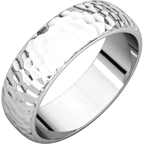 14k White Gold 6mm Hammer Finish Wedding Band