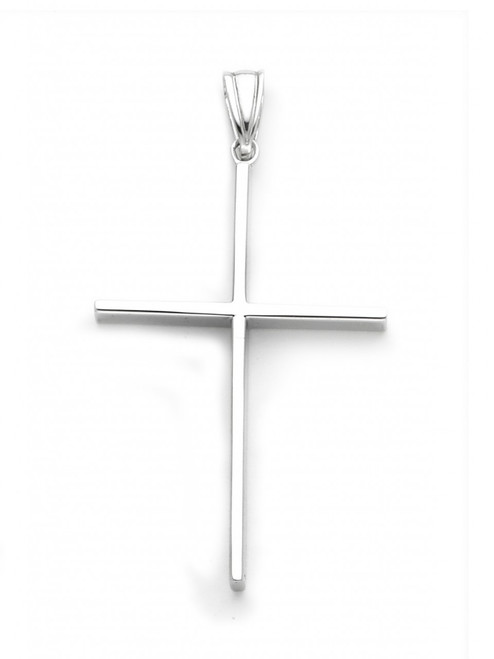 14k White Gold Square Tube Cross Pendant 37mm High by 25mm Wide