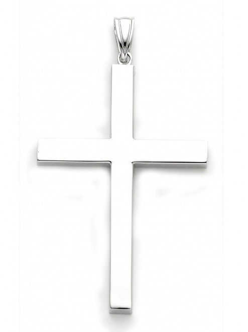 14k White Gold Square Tube Cross Pendant 42mm High by 30mm Wide