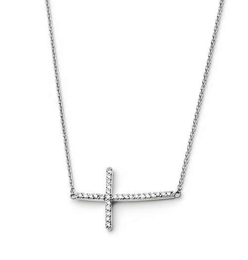 14k Rose Gold 1/5 ct Diamond Sideway Cross Adjustable Necklace 18