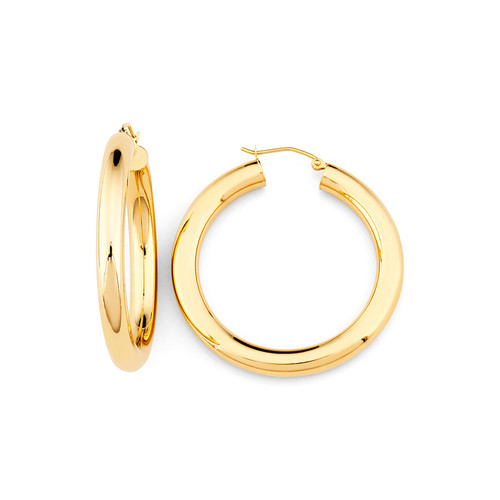 14K Yellow Gold 5 Mm By 40Mm Wide High Polished Hoop Earrings