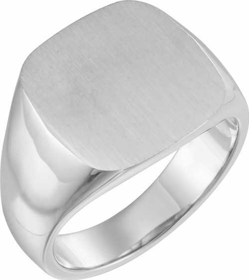 14k White Gold Traditional Signet Ring 16mmx16mm Solid Back