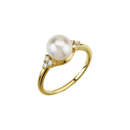 14kt Yellow Gold Cultured 8.00mm  Pearl & 1/6 CTW Diamond Ring