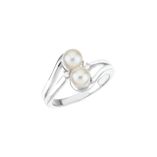 14kt White Gold Two Cultured 5.5mm  Pearl & 0.05 CTW Diamond Ring