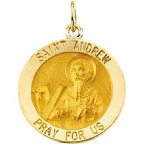 14k Gold 15.0mm Round Saint Andrew Medal