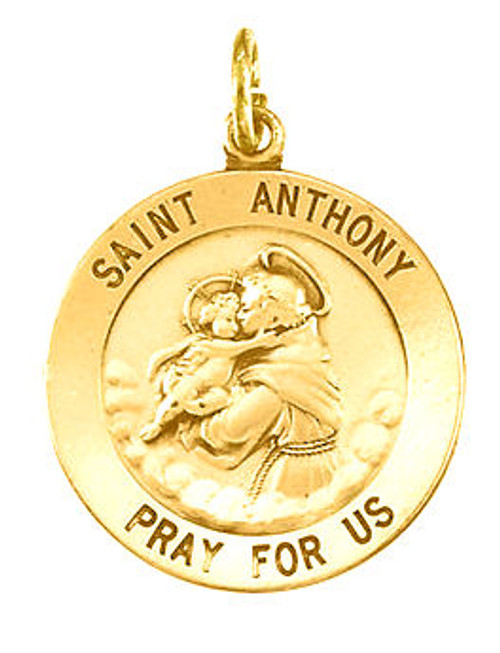 14k Gold 12.0mm Round Saint Anthony Medal