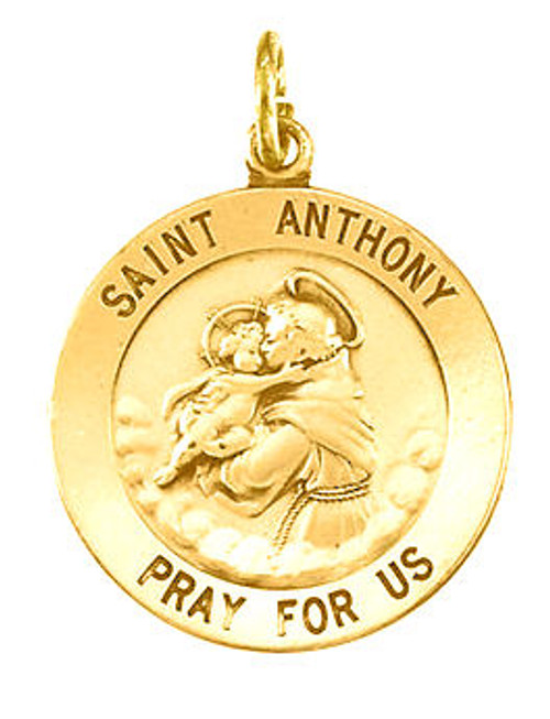 14k Gold 25.0mm Round Saint Anthony Medal