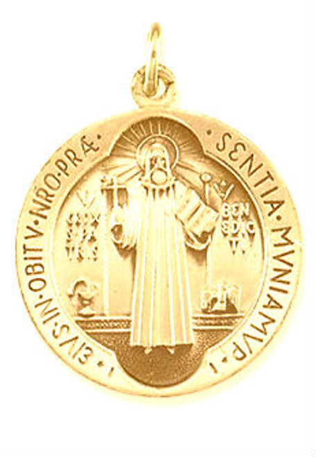 14k Gold 18.0mm Round Saint Benedict Medal